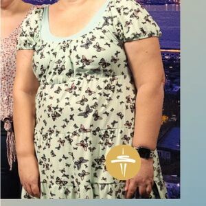 Ultra Flirt adorable mint green with butterfly print dress, 1X